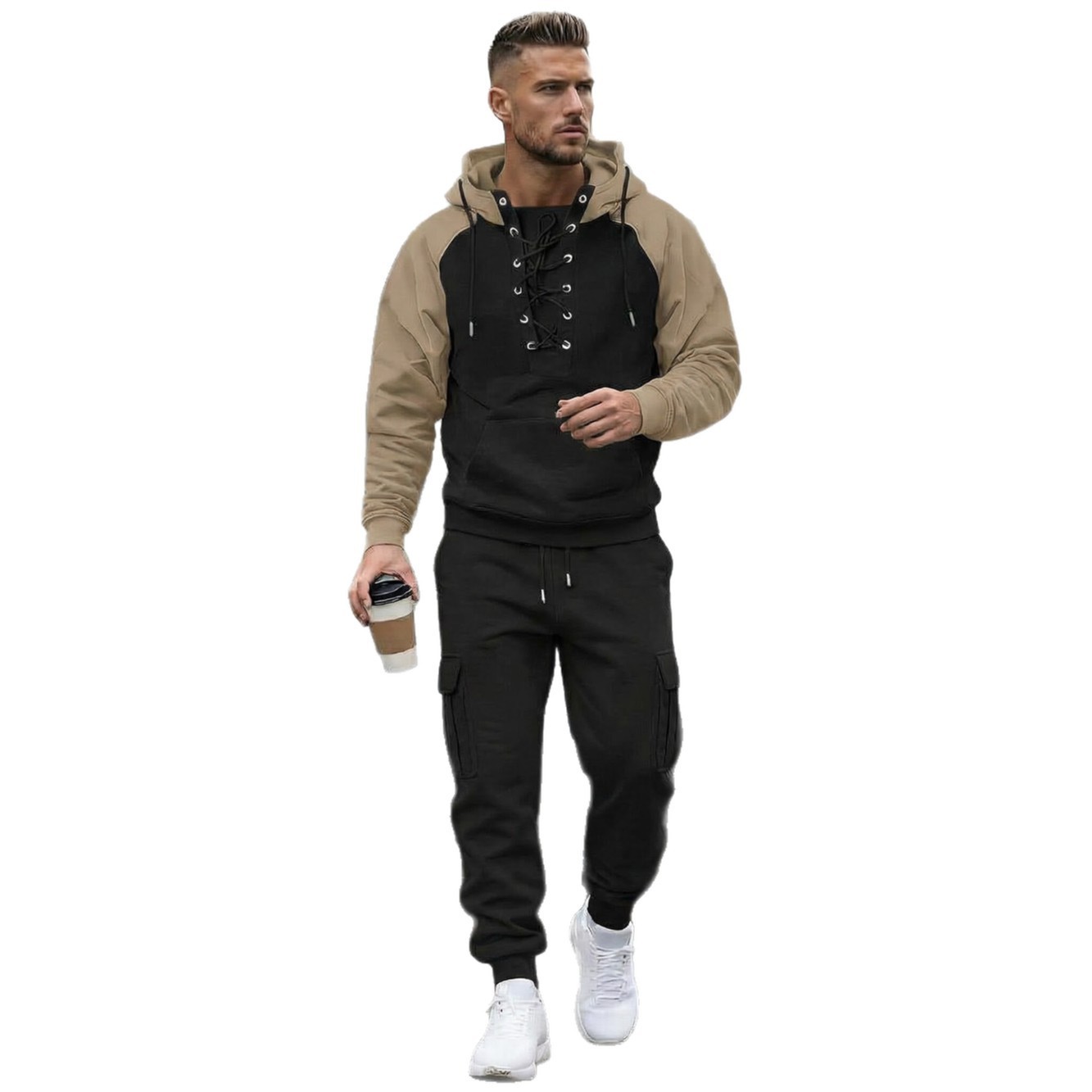 Fleece-lined Cargo Pants With Raglan Sleeves And Multiple Pockets - Image 2