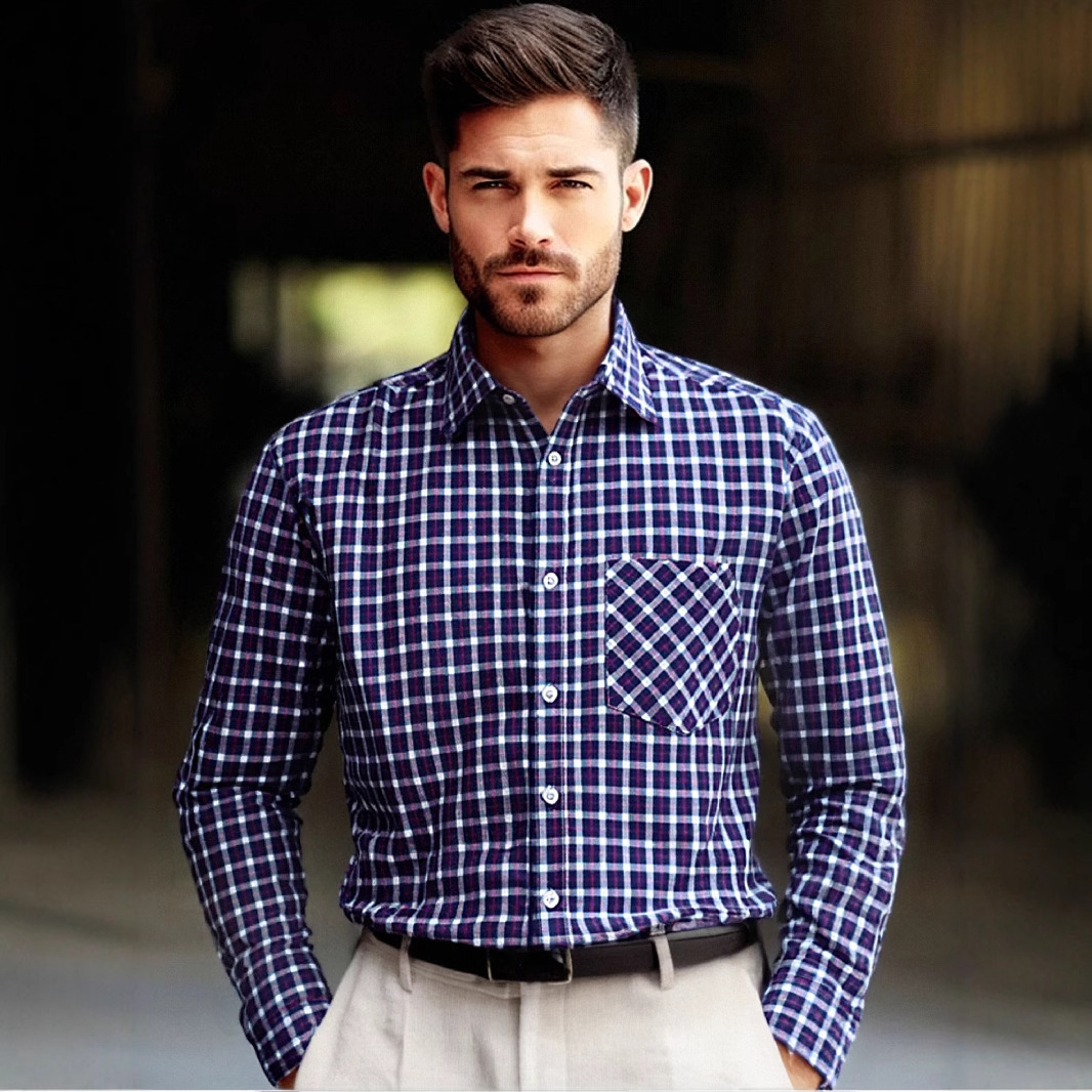 Base-layer Multi-color Plus-size Shirt Turn-down Collar Plaid Shirt - Image 5