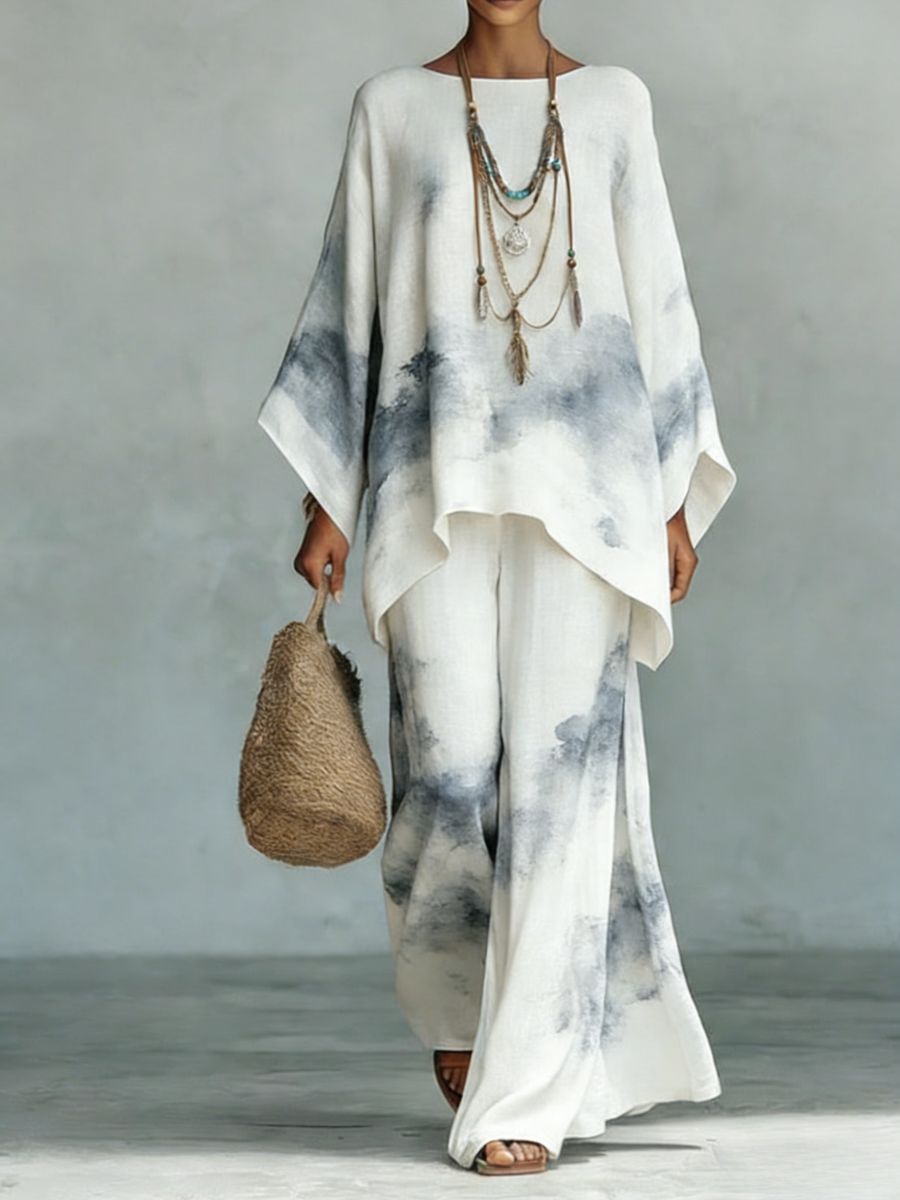 Women's Floral Print Linen Wide-Leg Two-Piece Set - Image 6