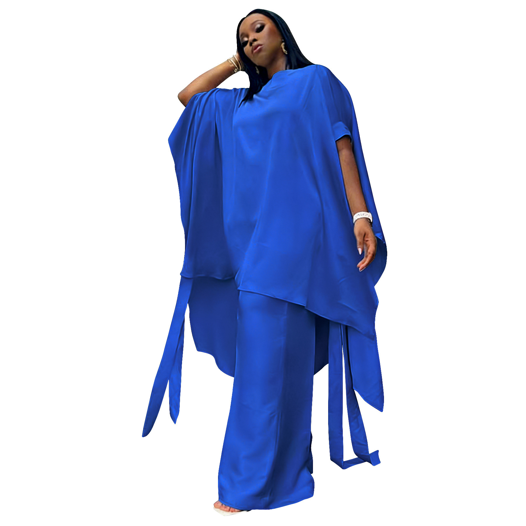 Set Stylish Shawl-Style Top And Workwear Wide-Leg Pants - Image 2