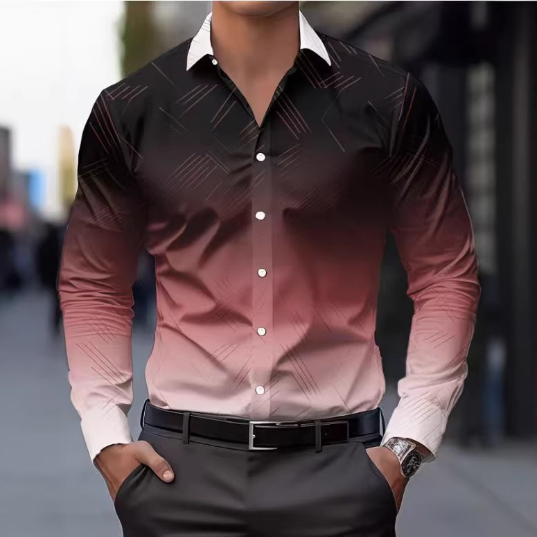 Men's Slim-Fit Long-Sleeve Shirt With Linear Print - Image 7