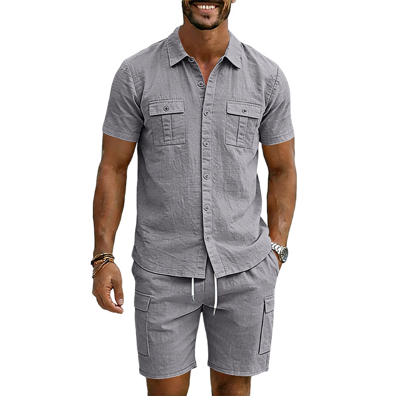 Men's Lapel Shirt And Multi-Pocket Shorts Set - Image 7