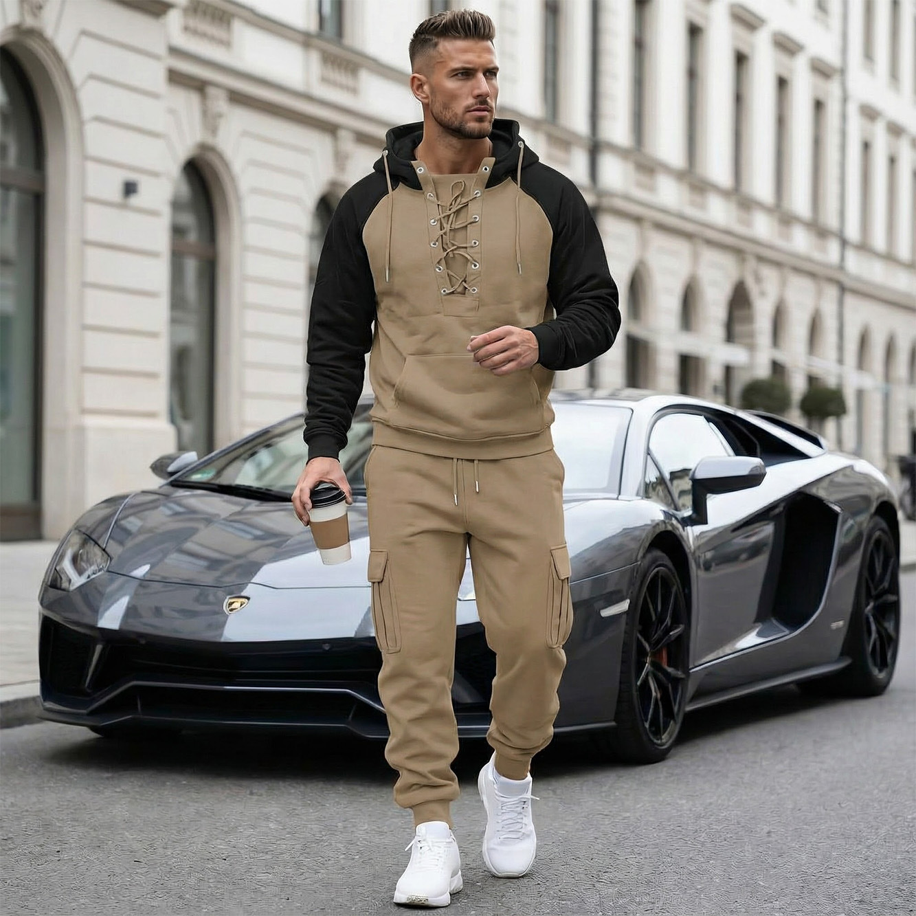 Fleece-lined Cargo Pants With Raglan Sleeves And Multiple Pockets - Image 6