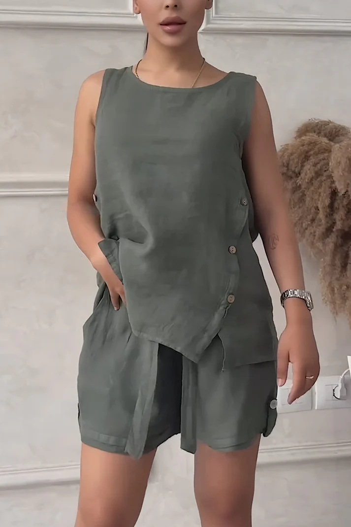 Women's Plus-size Cotton-linen Shirt Set - Image 6