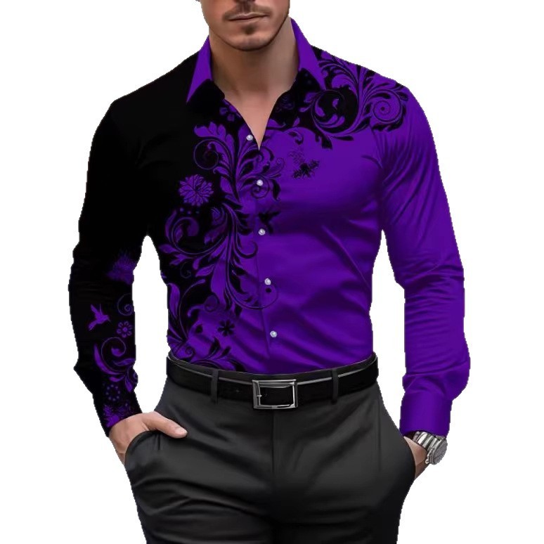 Men's Patterned Printed Slim-Fit Shirt - Image 2