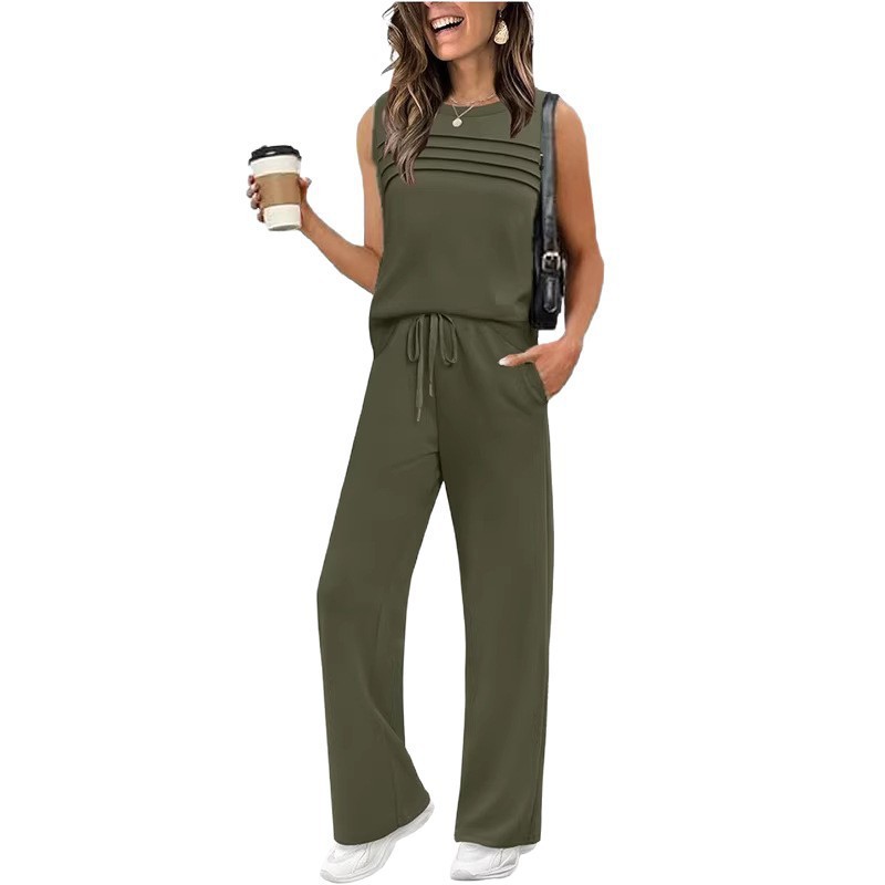 Womens Pleated Vest Top Two-Piece Set - Image 2