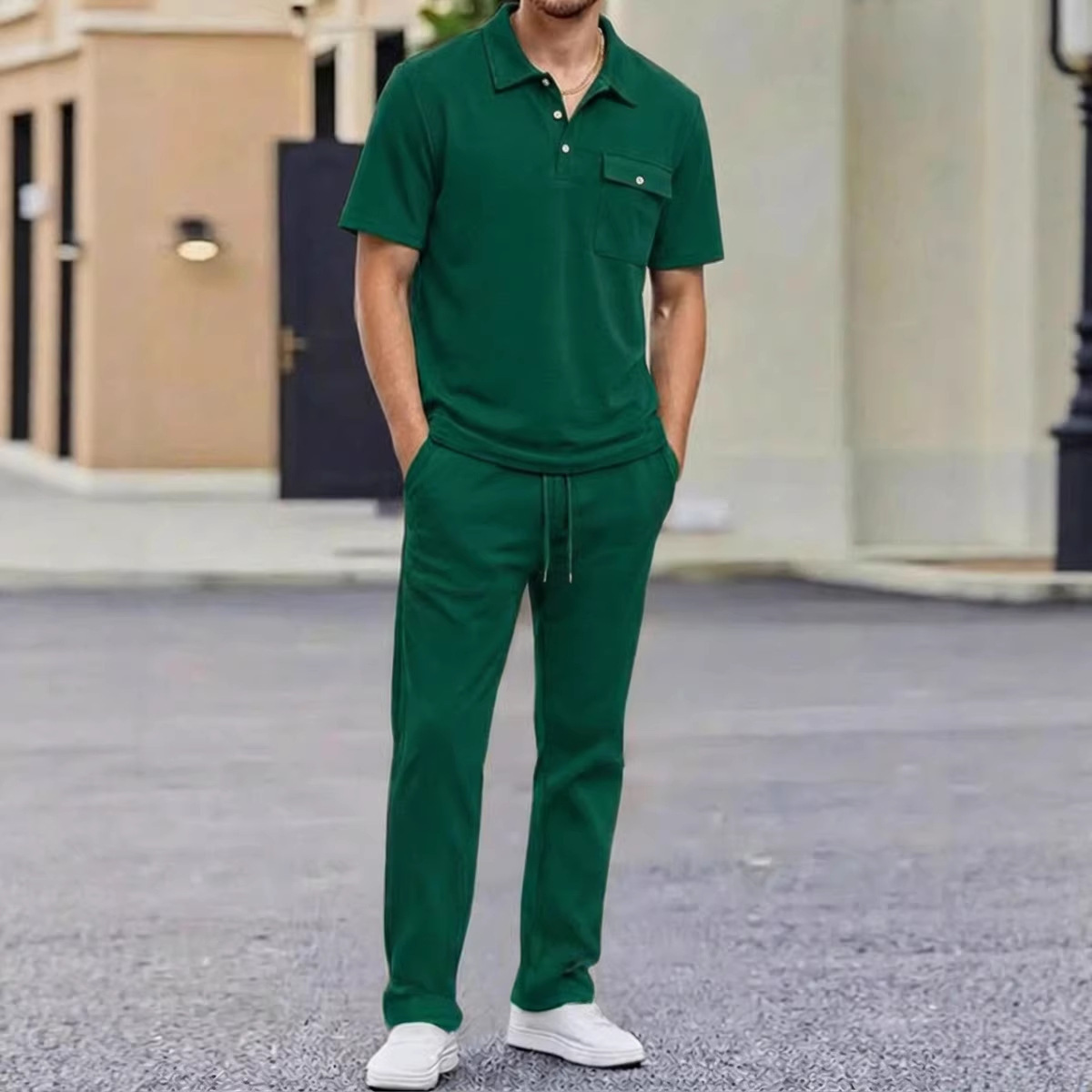 Mens Sportswear Set Short-Sleeve Polo Shirt Pants - Image 4