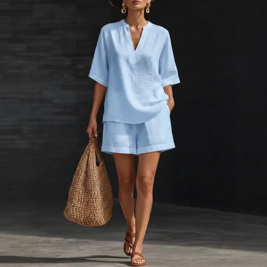 New Stylish Elegant Loose-Fit V-Neck Two-Piece Set - Image 2