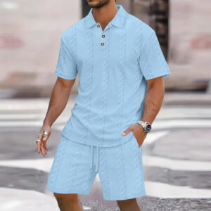 Mens Athletic Set Lapel-collar Short-sleeve Top With Shorts