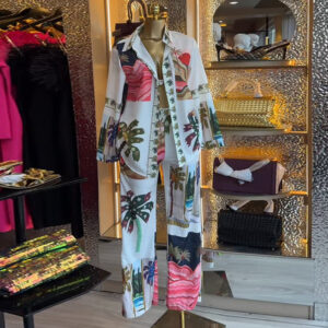 Printed Long-sleeve Shirt Bralette And Wide-leg Pants Three-piece Set