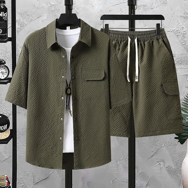 Mens Lightweight Casual Top And Shorts Workwear Two-Piece Set - Image 5