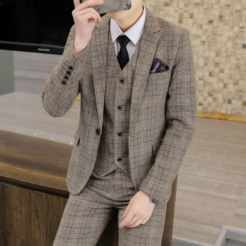 Men's Slim-fit Plaid Men's Three-piece Suit - Image 4