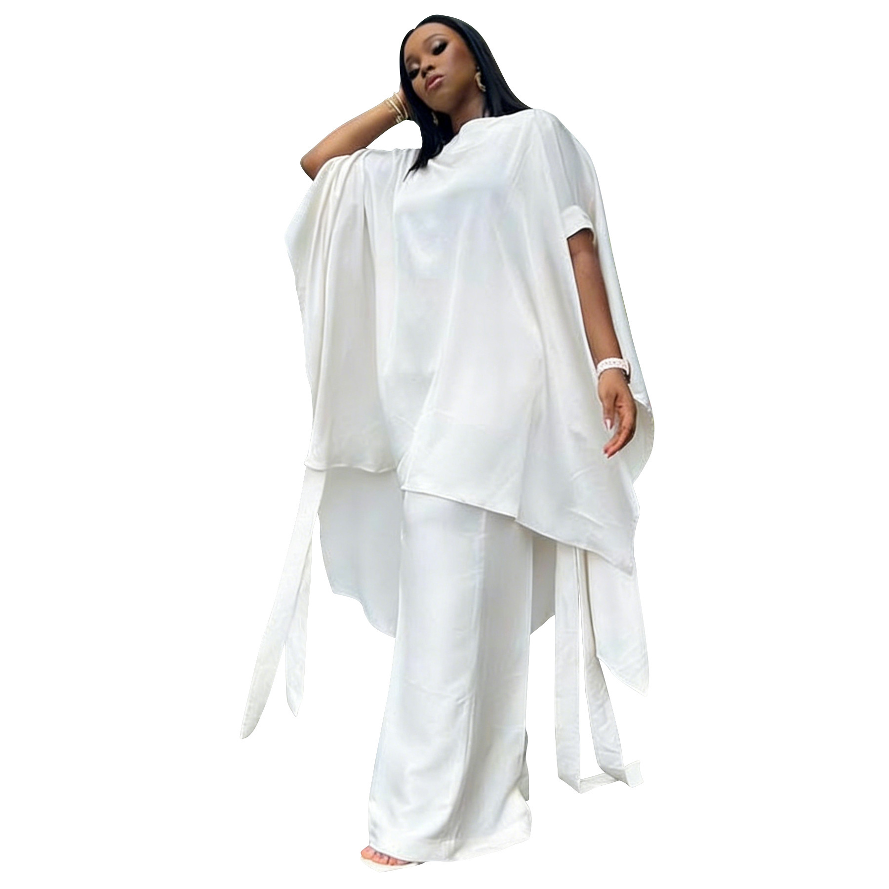 Set Stylish Shawl-Style Top And Workwear Wide-Leg Pants - Image 7