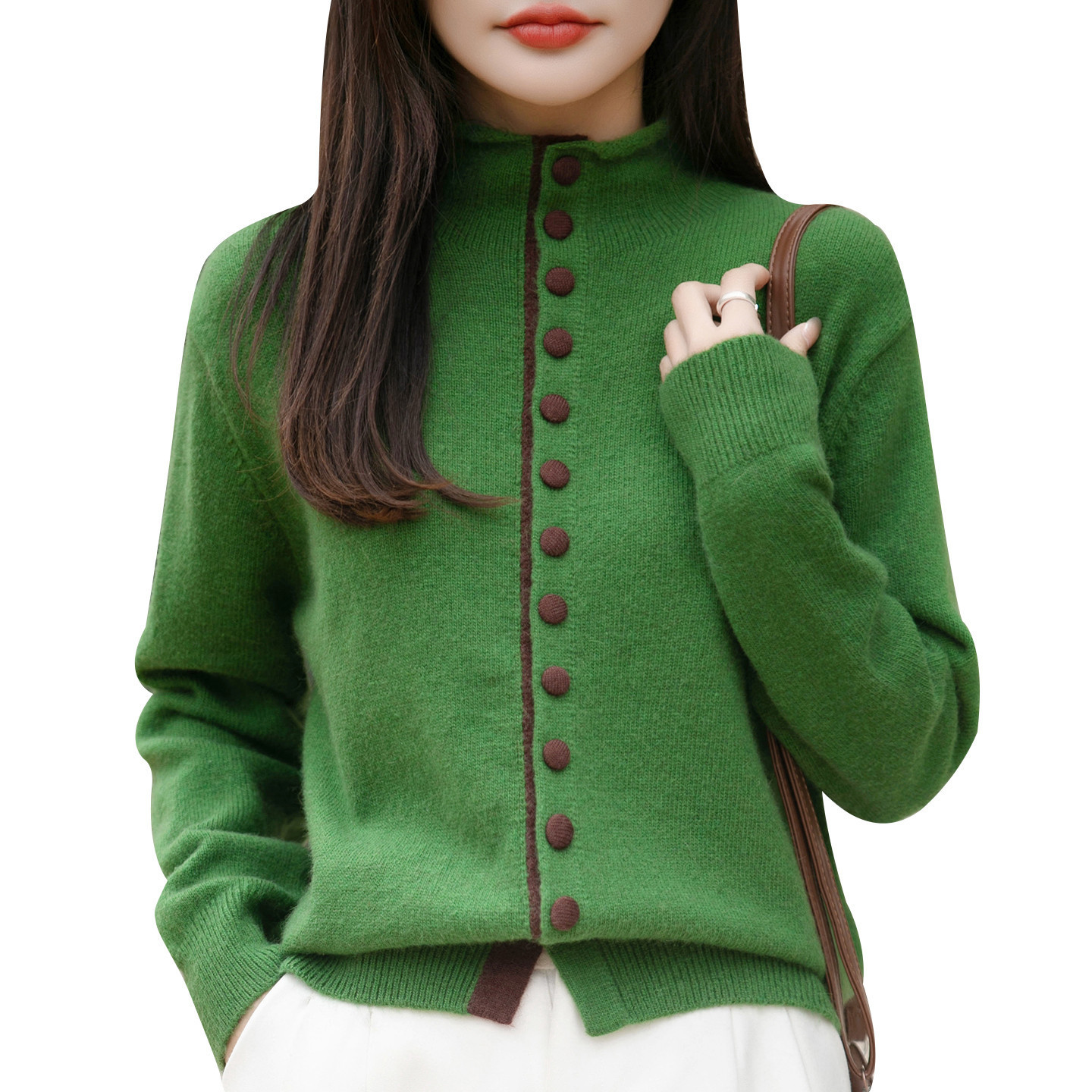 Old Money Style Color-Block Knitted Cardigan Womens Chic Contrasting Color Sweater Coat - Image 4