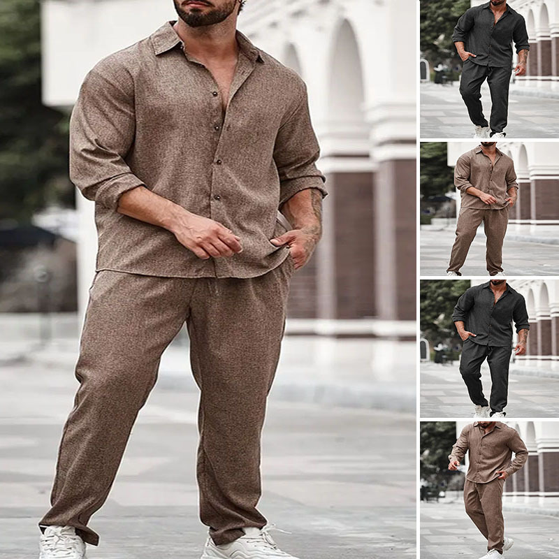 Men's Casual Long-Sleeve Top And Pants Two-Piece Set - Image 5