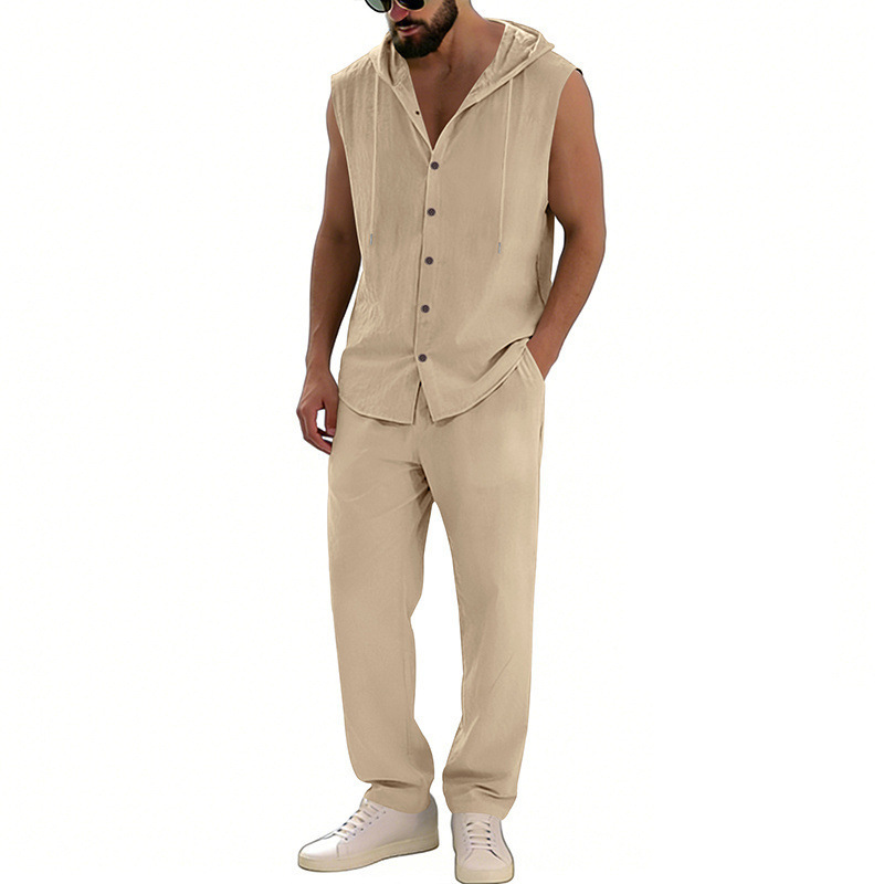 Loose-fitting Casual Hooded Sleeveless Shirt And Pants Set - Image 2