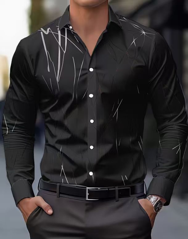 Men's Slim-Fit Long-Sleeve Shirt With Linear Print - Image 4