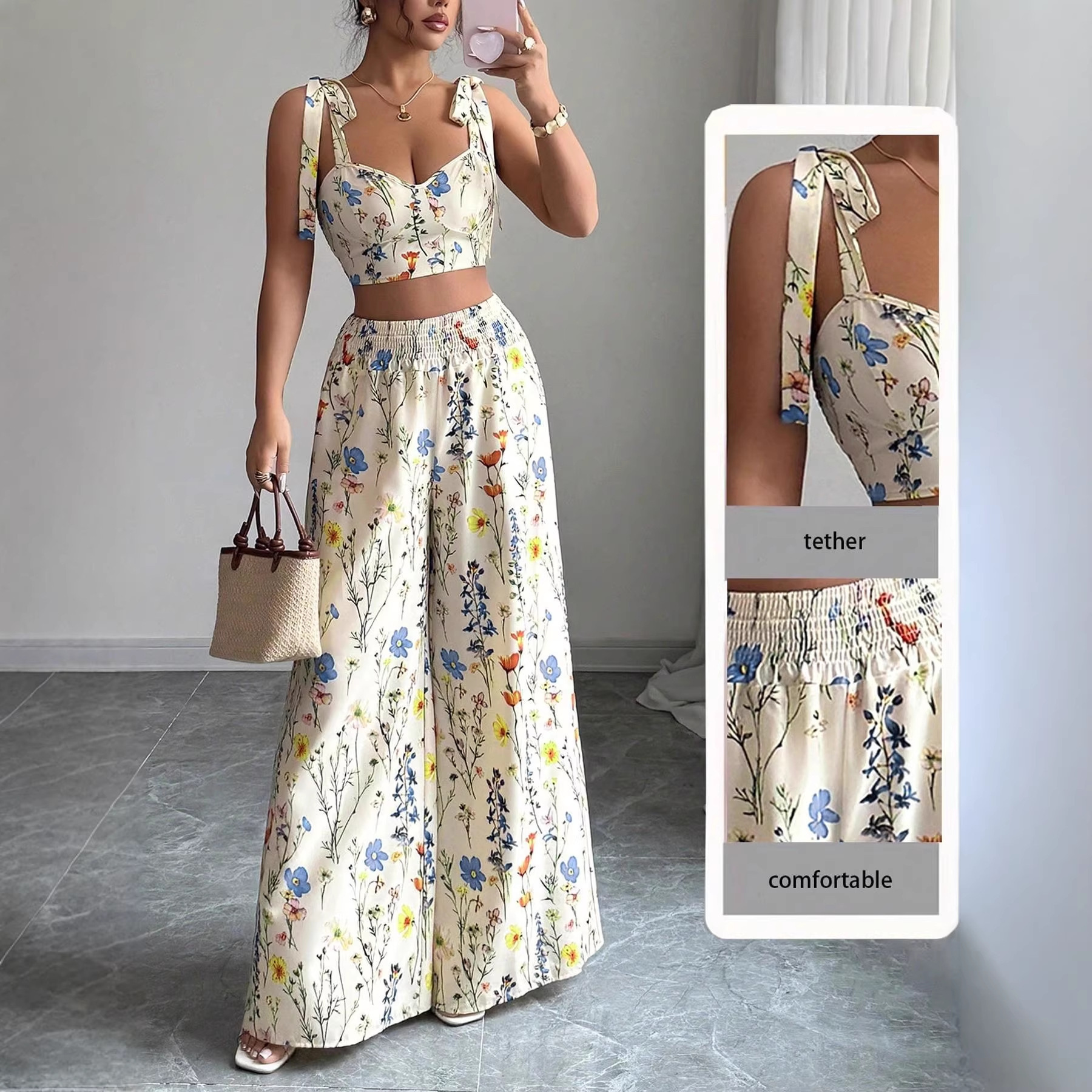 Printed Camisole Womens Top And Pants Set - Image 5