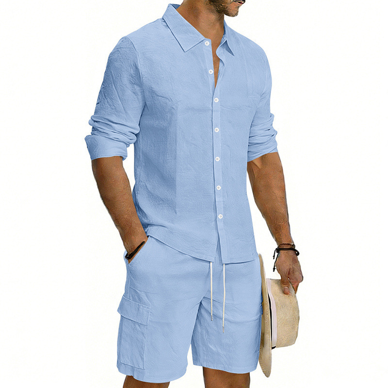 Men's Linen Loose Casual Shirt And Shorts Set - Image 2