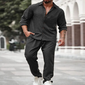 Men's Casual Long-Sleeve Top And Pants Two-Piece Set