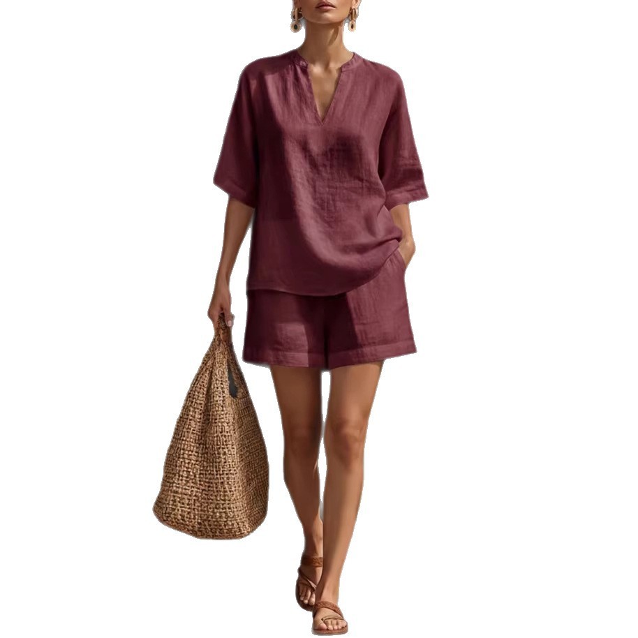 New Stylish Elegant Loose-Fit V-Neck Two-Piece Set - Image 4