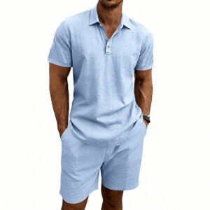 Linen Casual Mens Loose Short-Sleeve Shorts Set
