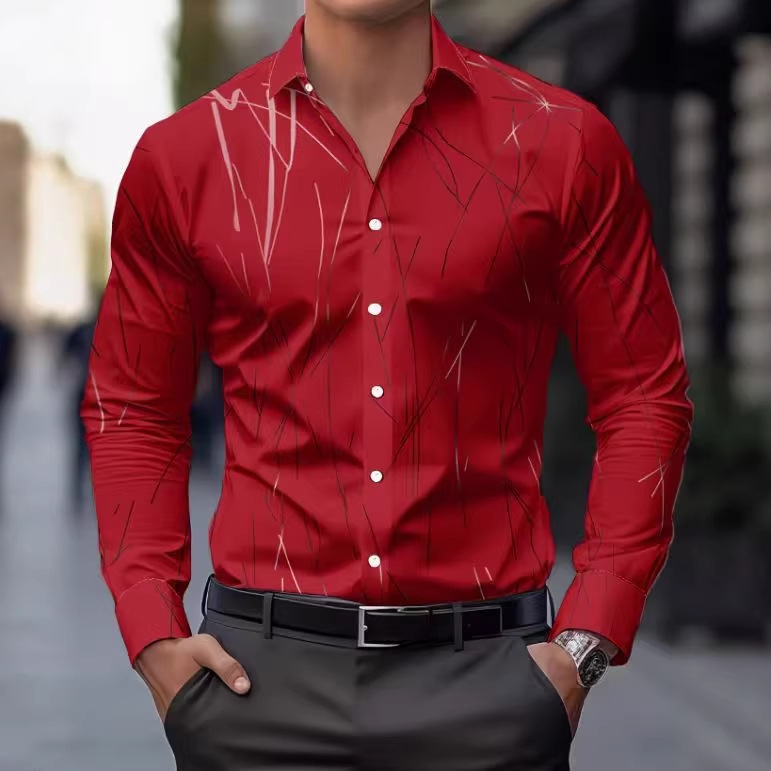 Men's Slim-Fit Long-Sleeve Shirt With Linear Print - Image 3