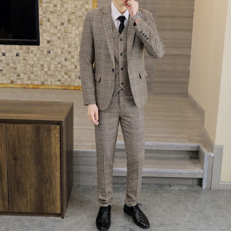 Men's Slim-fit Plaid Men's Three-piece Suit - Image 3