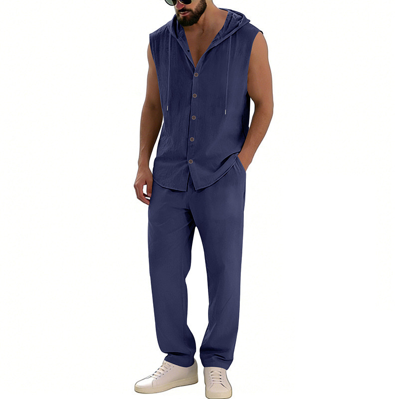 Loose-fitting Casual Hooded Sleeveless Shirt And Pants Set - Image 7