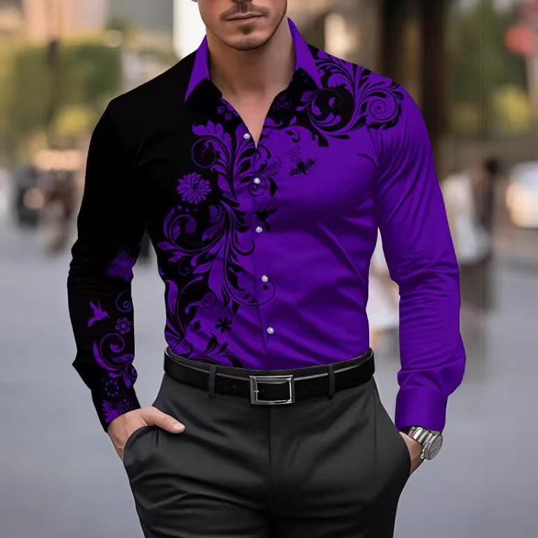 Men's Patterned Printed Slim-Fit Shirt - Image 5