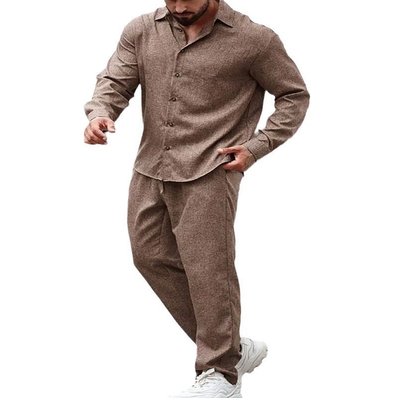 Men's Casual Long-Sleeve Top And Pants Two-Piece Set - Image 4