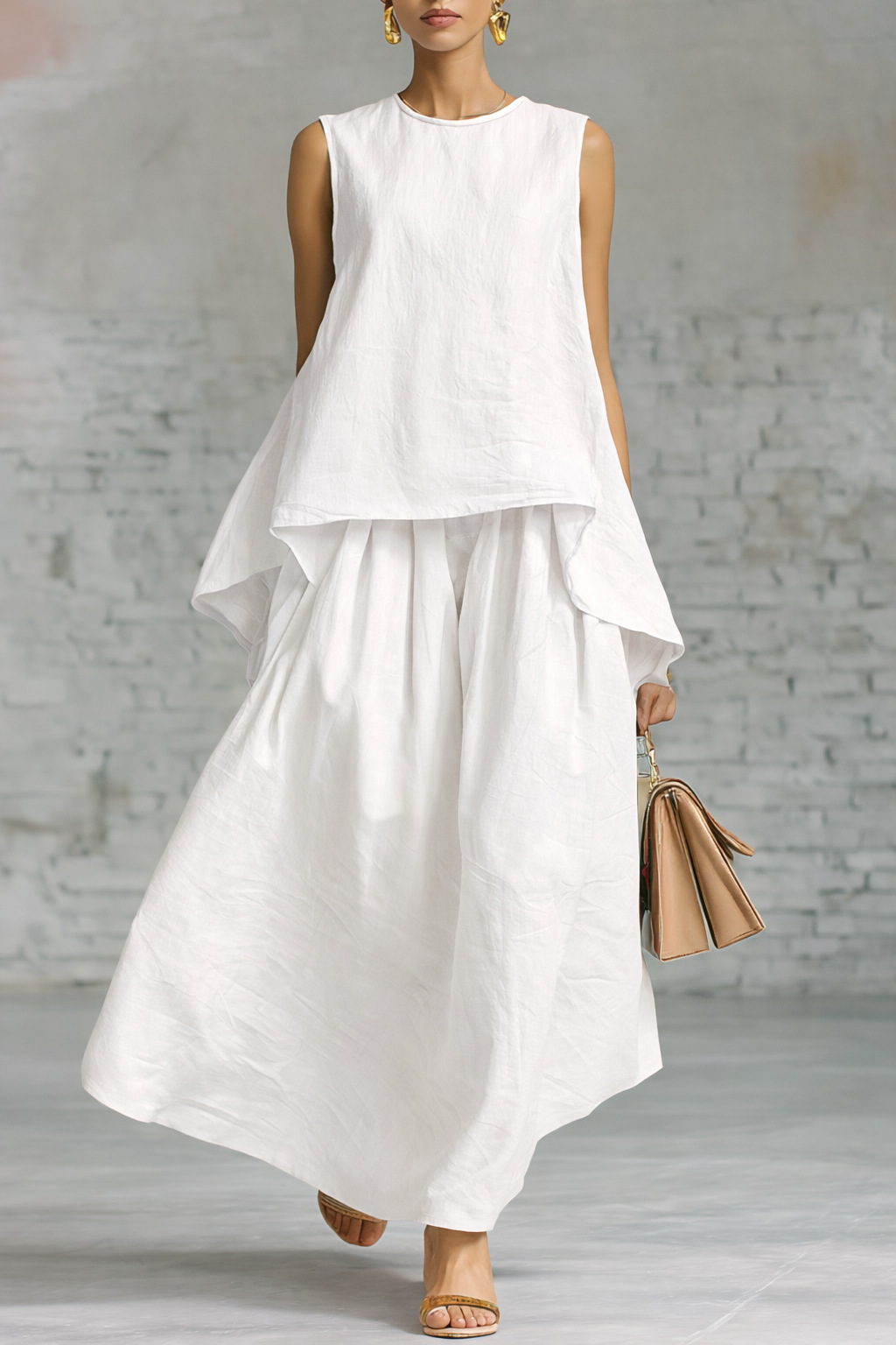 Elastic-waist Sleeveless Top With An Asymmetrical Hem And A Pleated Maxi Skirt - Image 7