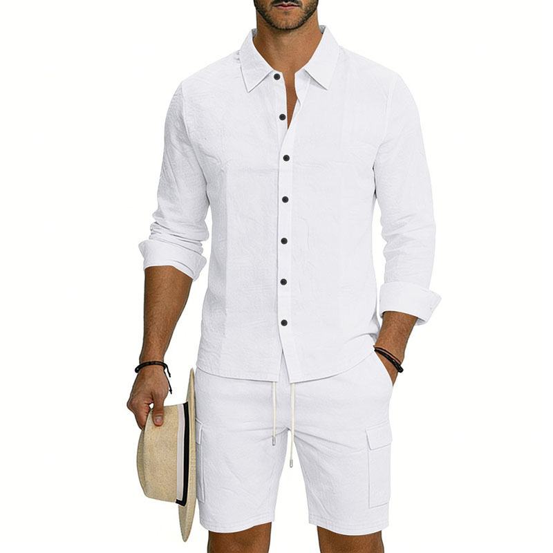 Men's Linen Loose Casual Shirt And Shorts Set - Image 8