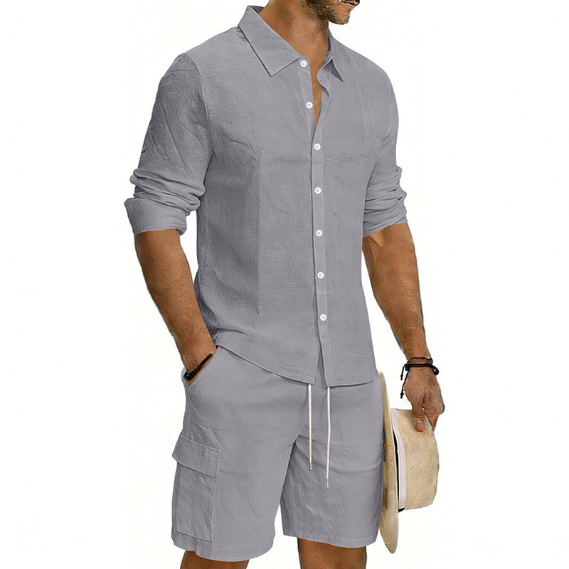 Men's Linen Loose Casual Shirt And Shorts Set - Image 6