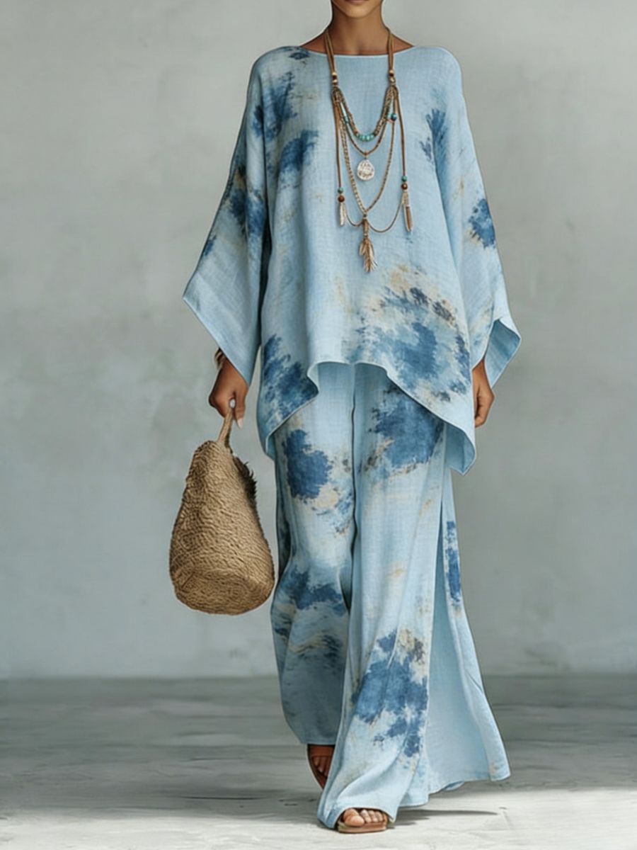 Women's Floral Print Linen Wide-Leg Two-Piece Set - Image 7