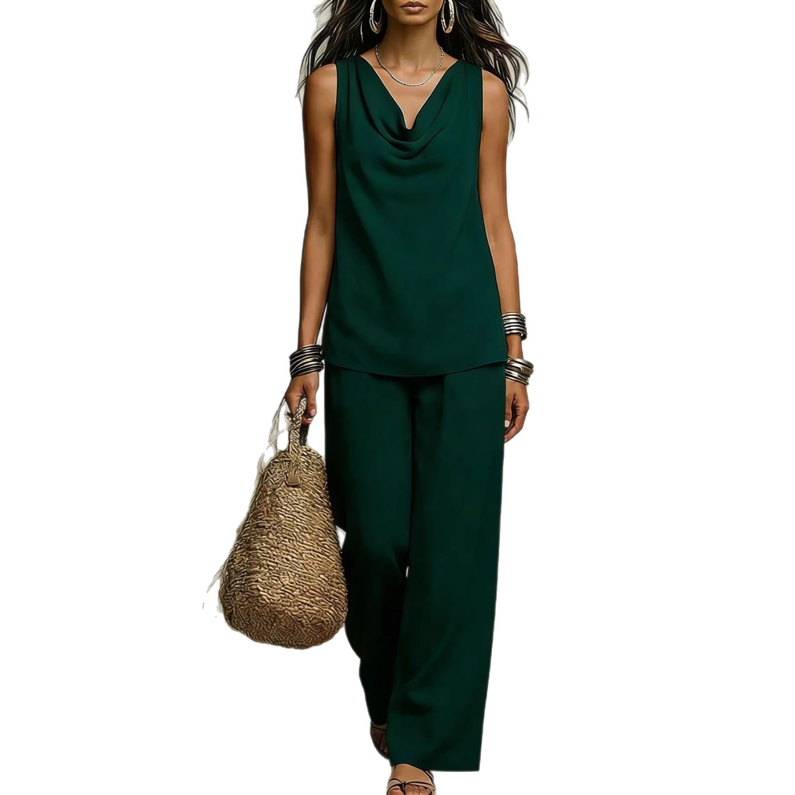 Womens Slash-Neck Sleeveless Tank Top And Casual Pants Set - Image 7