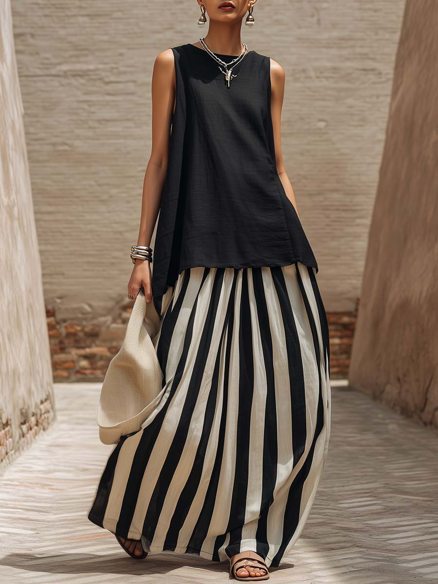 Sleeveless Striped Fashionable Vacation Set - Image 5