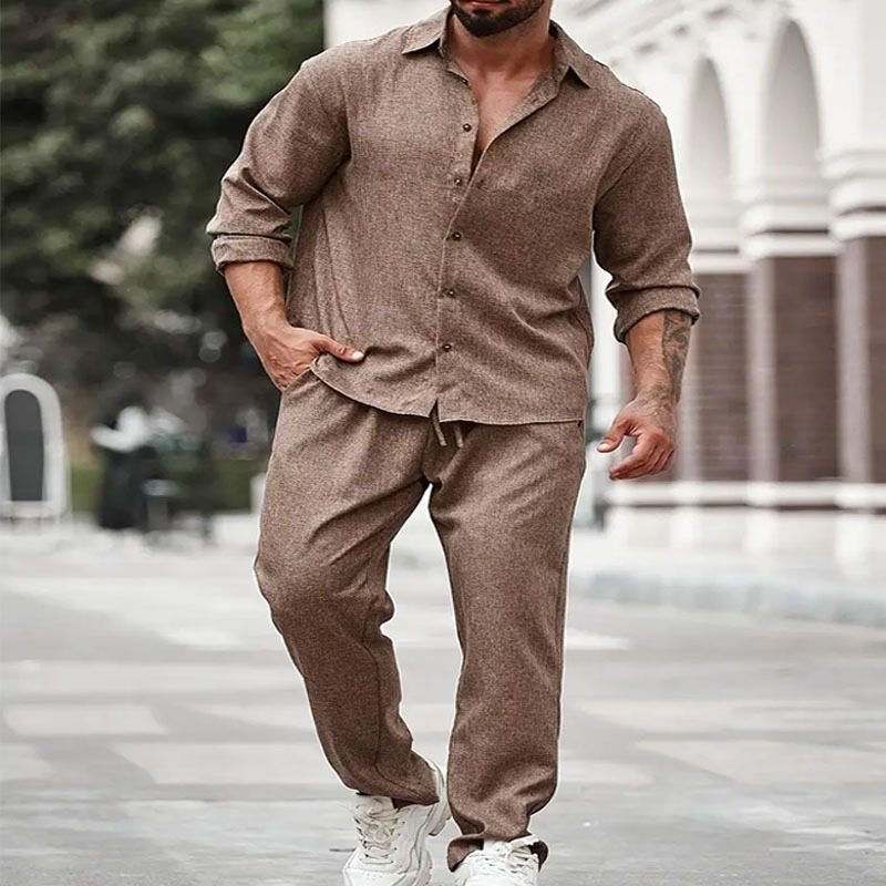 Men's Casual Long-Sleeve Top And Pants Two-Piece Set - Image 3