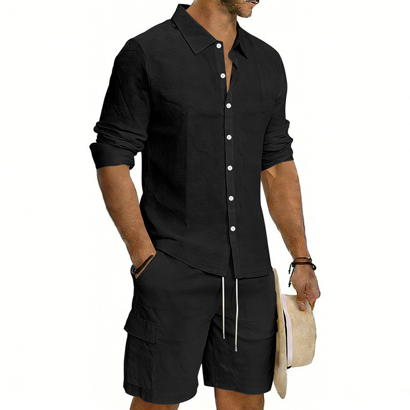 Men's Linen Loose Casual Shirt And Shorts Set - Image 7