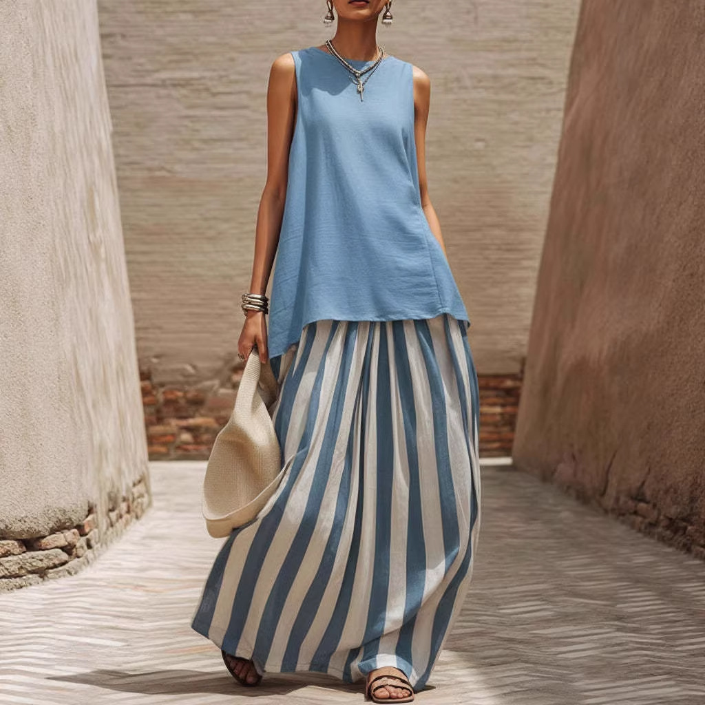 Sleeveless Striped Fashionable Vacation Set - Image 6