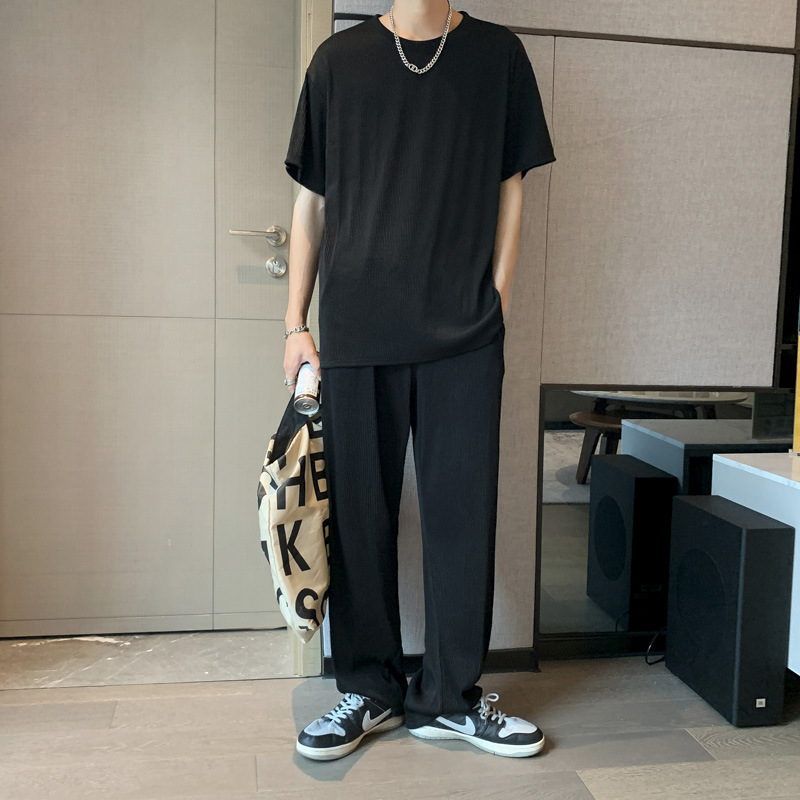 Men's Trendy Hong Kong-style Casual Viscose Short-sleeve Set - Image 2