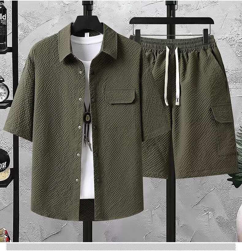 Mens Lightweight Casual Top And Shorts Workwear Two-Piece Set - Image 9