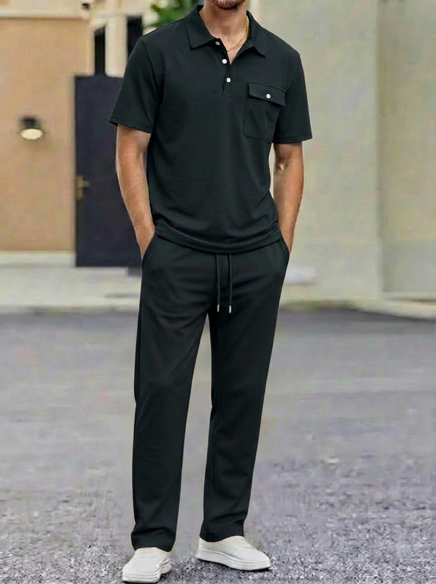 Mens Sportswear Set Short-Sleeve Polo Shirt Pants - Image 5