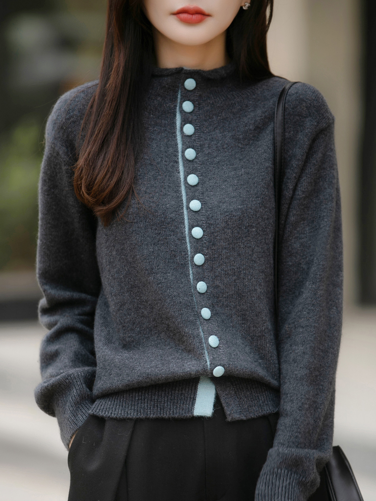 Old Money Style Color-Block Knitted Cardigan Womens Chic Contrasting Color Sweater Coat - Image 10