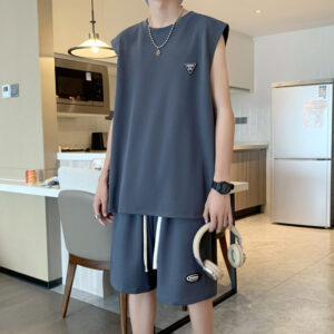 Men's Simple Casual Sports Top And Shorts Set