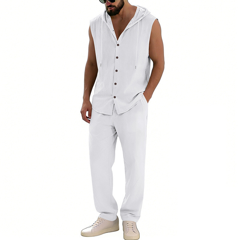 Loose-fitting Casual Hooded Sleeveless Shirt And Pants Set - Image 3