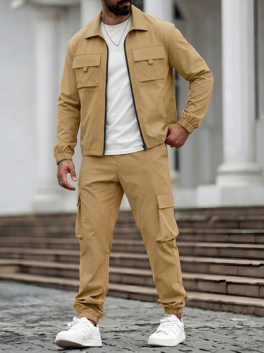 Mens Long-Sleeve Zip-Up Top And Pants Casual Workwear Set - Image 8