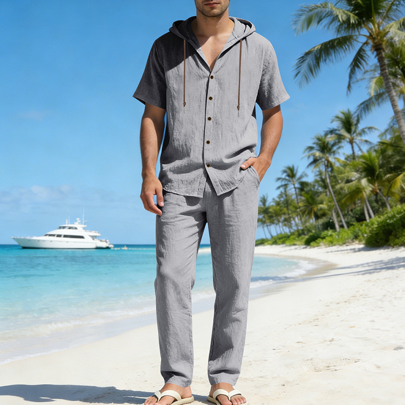 Men's Summer Loose Casual Hooded Short-Sleeve Shirt Set - Image 10