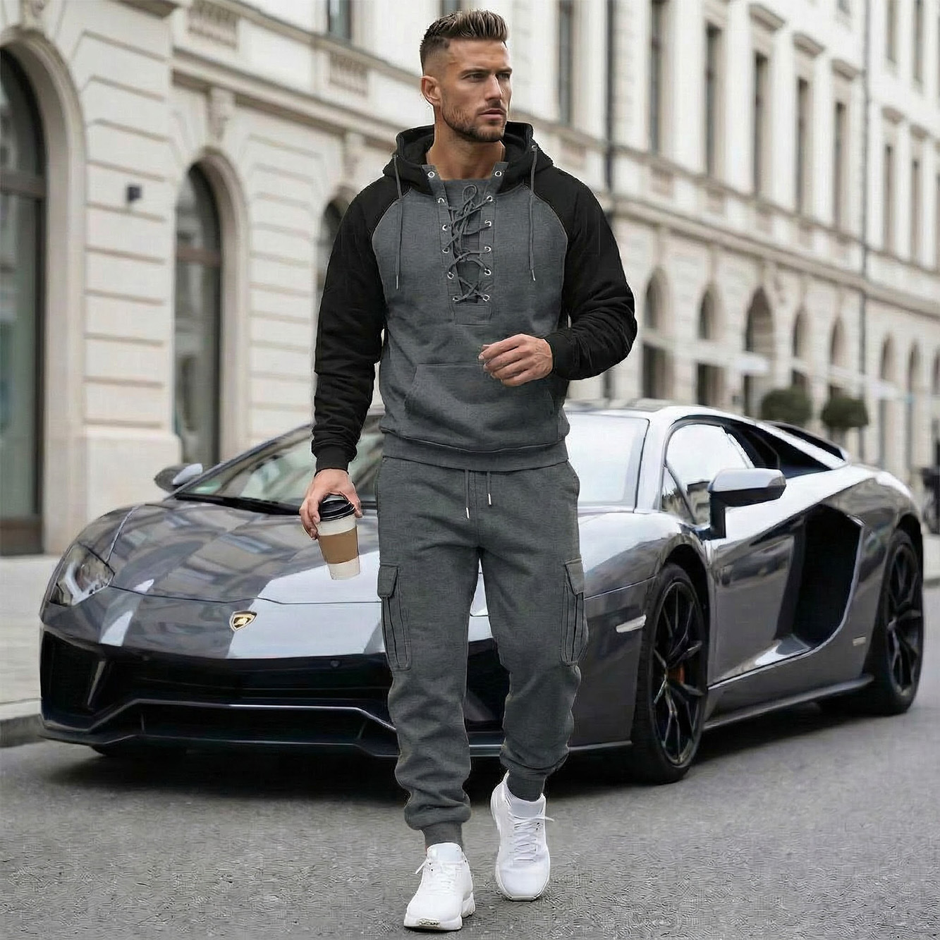 Fleece-lined Cargo Pants With Raglan Sleeves And Multiple Pockets - Image 5