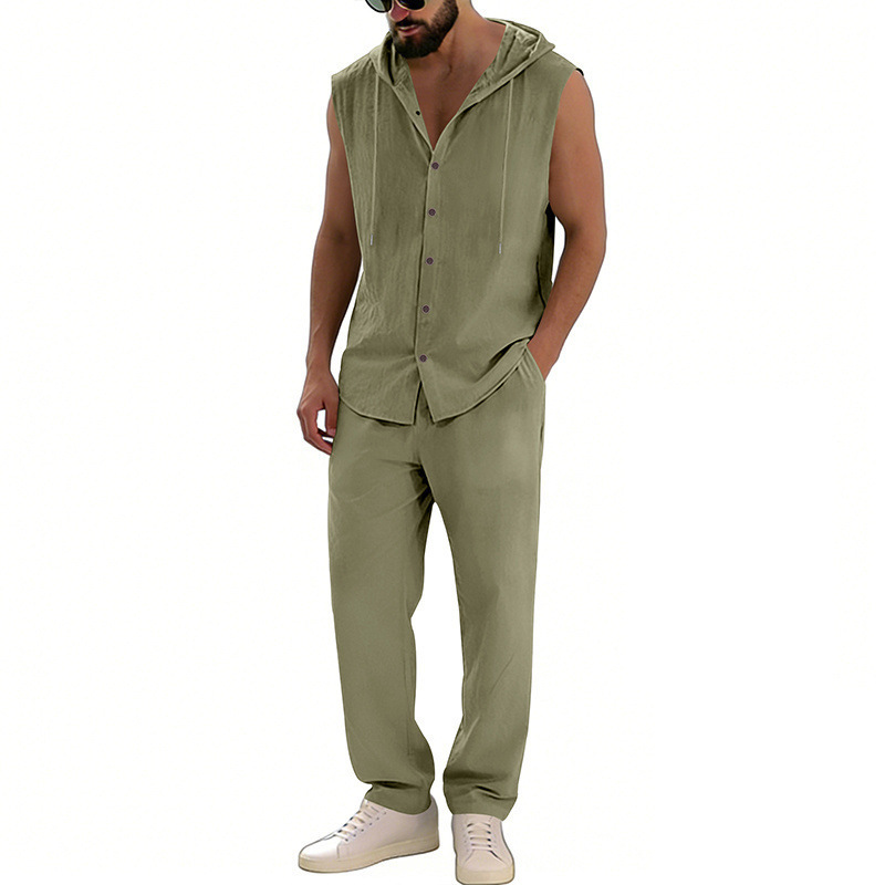 Loose-fitting Casual Hooded Sleeveless Shirt And Pants Set - Image 8